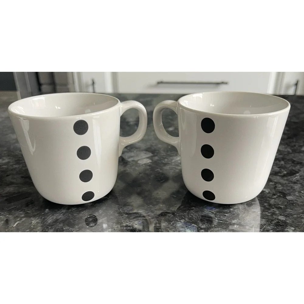 Ikea Ungdom Set Of 4 Black White Dots Stripes Ceramic Coffee Mugs READ